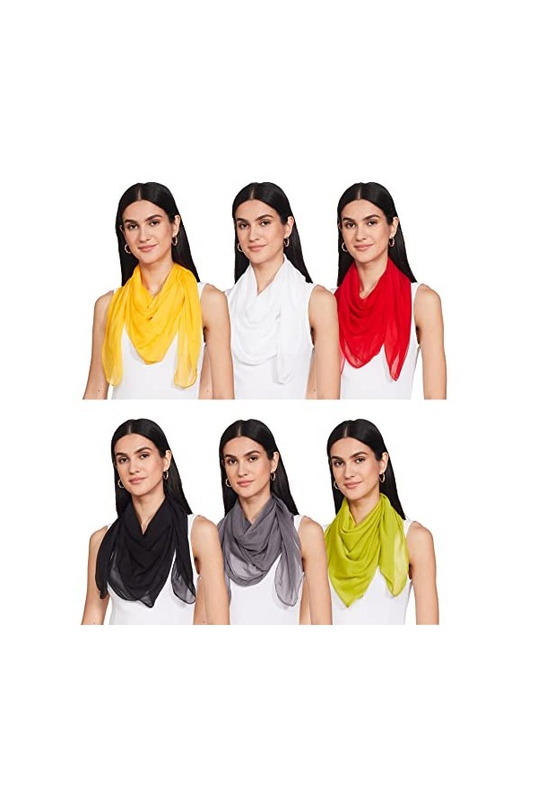 Stylore Écharpe en mousseline de soie légère et douce pour toutes les saisons, 6 pièces noir, blanc, gris, rouge, jaune, vert
