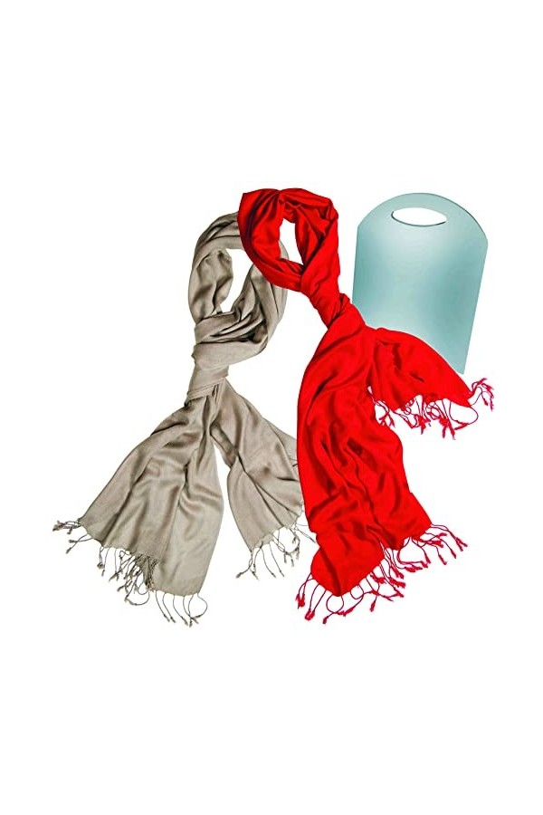 BEAT 2 Châles Unisexe 100% Cashwear Lisse Design Collection 70 x 180 cm +FR cm Rouge et Beige