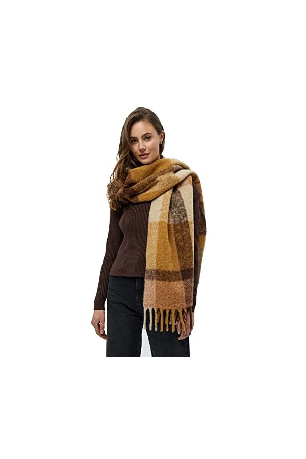 Minus Femme Makina Check Wool Scarf charpe en laine carreaux, 9475 Slate brown checked, Taille unique EU