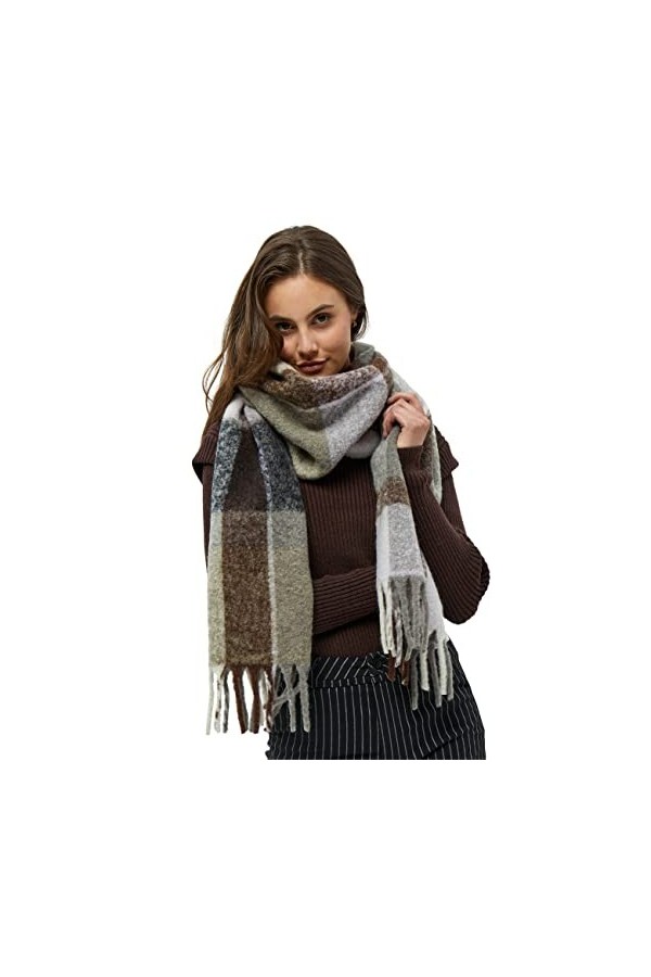 Minus Femme Makina Check Wool Scarf charpe en laine carreaux, 9475 Slate brown checked, Taille unique EU