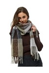 Minus Femme Makina Check Wool Scarf charpe en laine carreaux, 9475 Slate brown checked, Taille unique EU