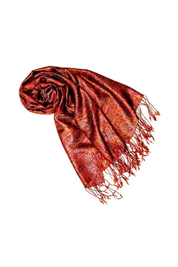 LORENZO CANA Écharpe Pashmina Jacquard tissé 100% soie Motif cachemire Multicolore 70 x 190 cm - Taille Unique