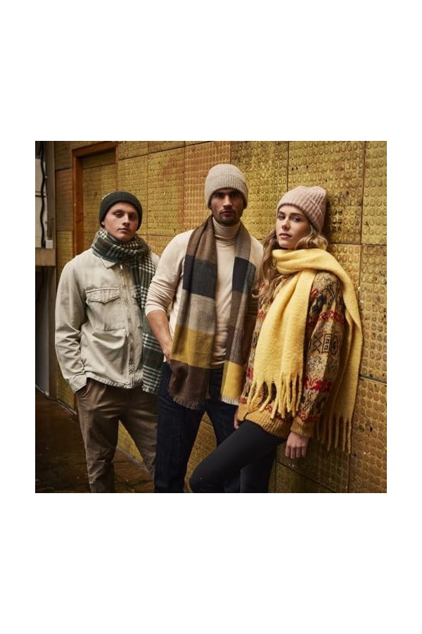 Barts Vaguer Écharpe à carreaux pour femme avec franges, marron, taille unique