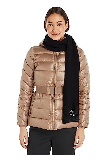 Calvin Klein Écharpe en Tricot Monologo Embro, Black, Taille Unique Femme