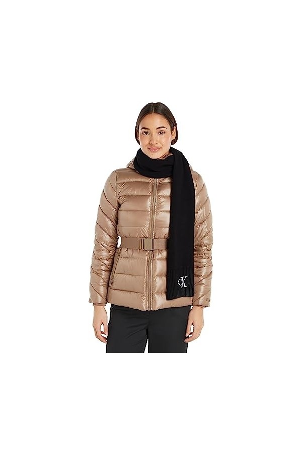 Calvin Klein Écharpe en Tricot Monologo Embro, Black, Taille Unique Femme