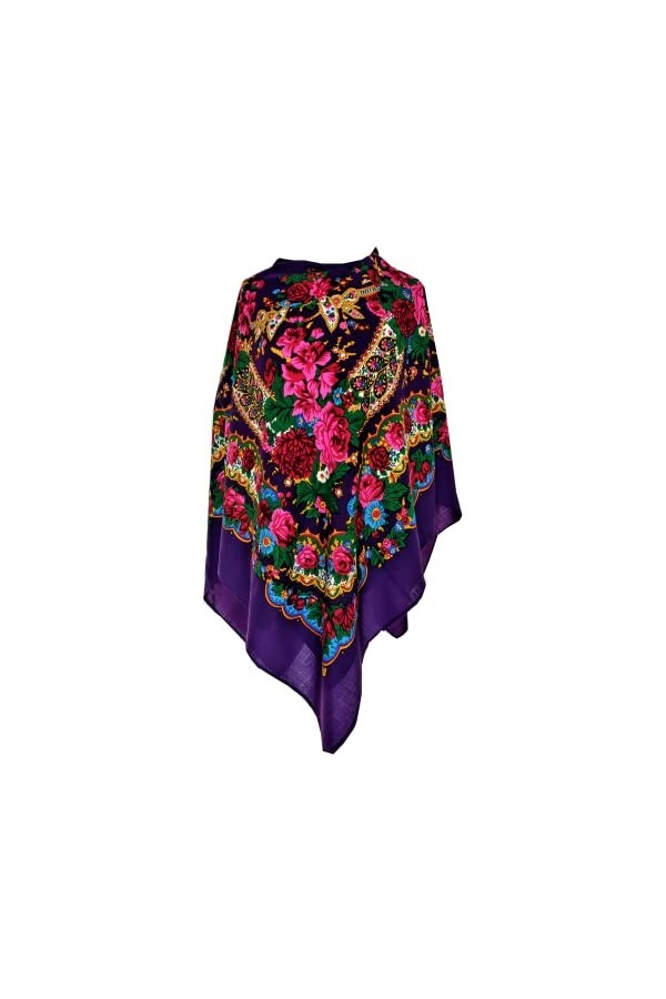 Écharpe pour femme 100 % laine, avec cachemire et fleurs étole de qualité supérieure – Très haute qualité 85 cm x 85 cm, Viol