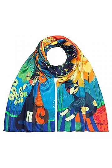 von Lilienfeld® Foulard Soie Rosina Wachtmeister Dolce Vita Femme Cache-Nez Écharpe Art Chat