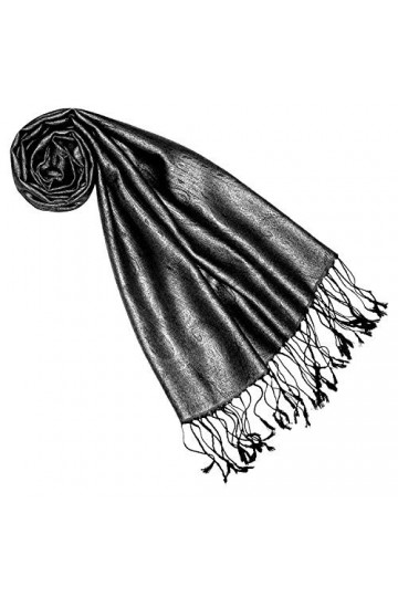 Lorenzo 7860833 Cana Écharpe de luxe Pashmina pour femme Tissu jacquard 100% soie Motif cachemire Gris