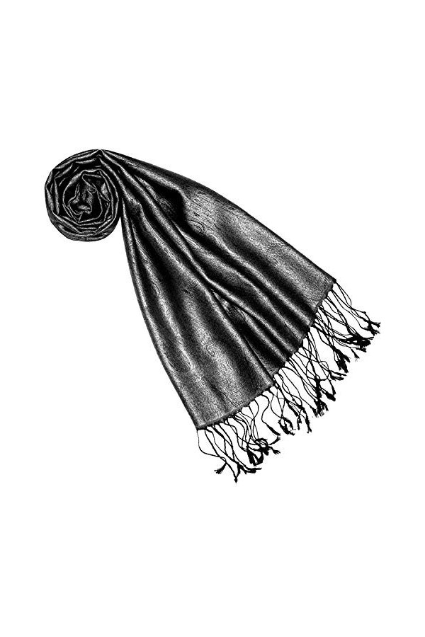 Lorenzo 7860833 Cana Écharpe de luxe Pashmina pour femme Tissu jacquard 100% soie Motif cachemire Gris