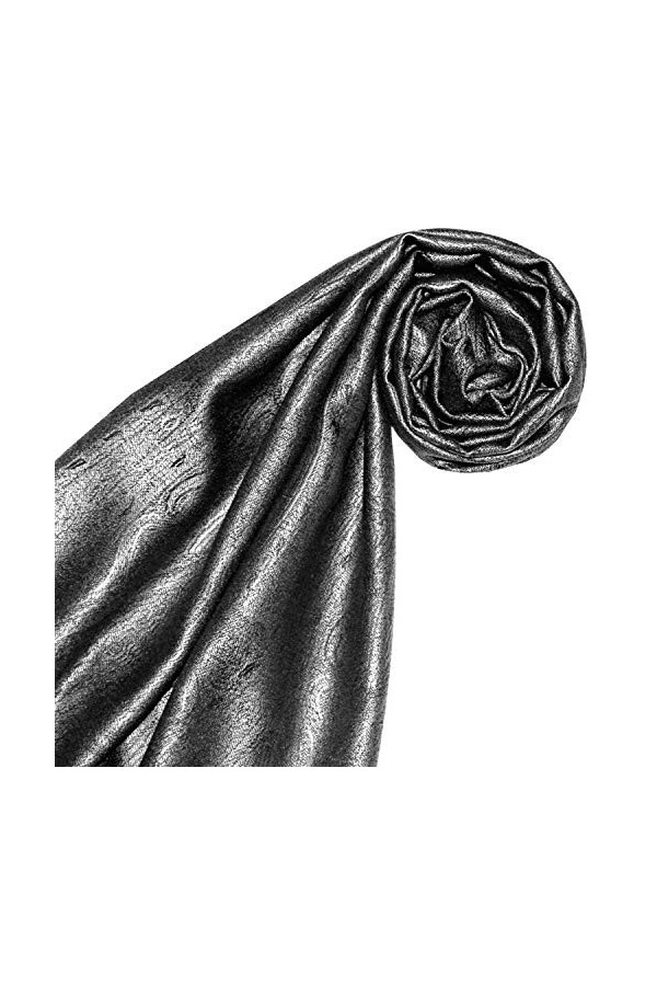 Lorenzo 7860833 Cana Écharpe de luxe Pashmina pour femme Tissu jacquard 100% soie Motif cachemire Gris