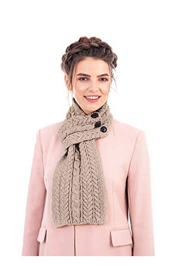 Écharpe irlandaise pour femme 100 % laine mérinos avec boutons 81,3 x 20,3 cm - marron -