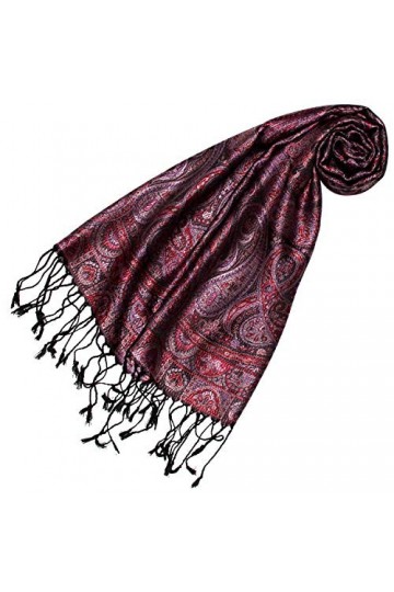 Lorenzo 78641 Cana Écharpe en soie pour femme 100 % soie tissée Motif cachemire élégant Bordeaux