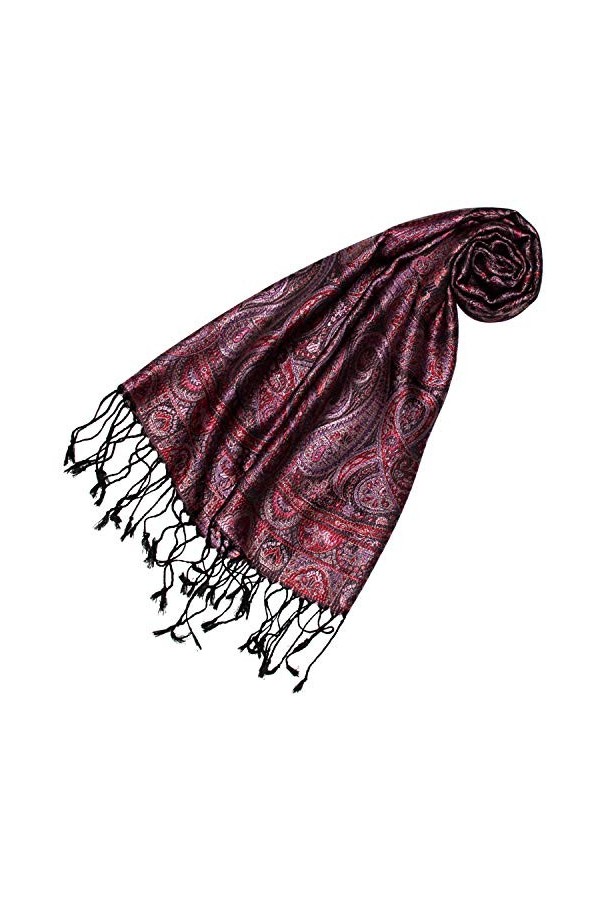 Lorenzo 78641 Cana Écharpe en soie pour femme 100 % soie tissée Motif cachemire élégant Bordeaux