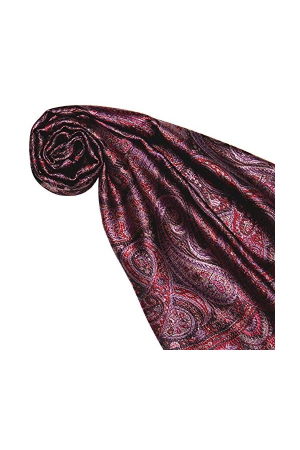 Lorenzo 78641 Cana Écharpe en soie pour femme 100 % soie tissée Motif cachemire élégant Bordeaux