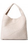 Sac à main tissé tendance pour femme - Sac à bandoulière doux dété, Blanc crème