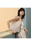Sac à main tissé tendance pour femme - Sac à bandoulière doux dété, Blanc crème