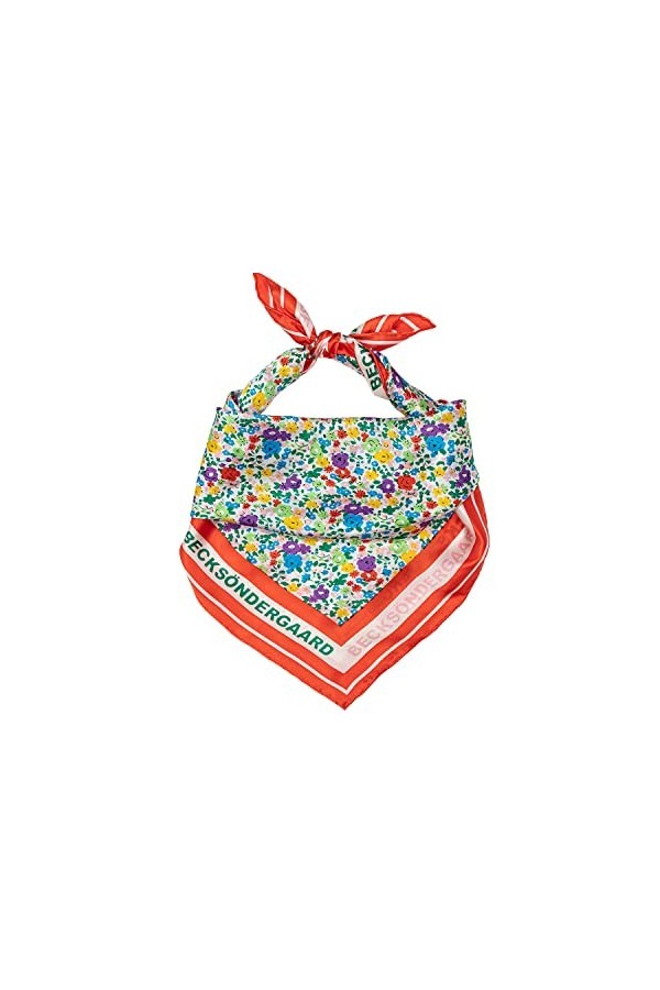 Becksöndergaard Collette Sia 2201650009-201 Écharpe pour femme en soie à fleurs Rouge/multicolore 65 x 65 cm, Grenadine, L: 6