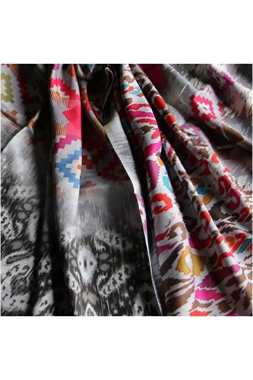 Maharanis IKAT Écharpe imprimée 100 % soie Gris argenté Multicolore 65 x 190 cm, Gris argenté coloré, Taille unique