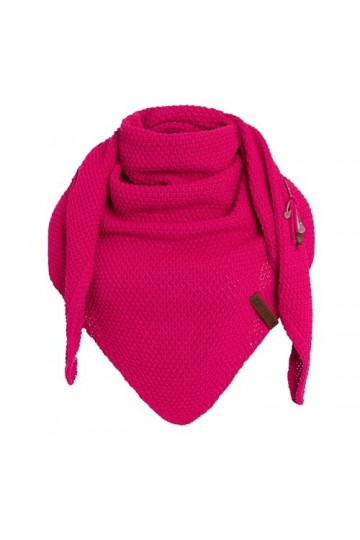 Knit Factory Coco Châle Tricoté - Foulard Triangle - Écharpe Femme - Fuchsia - 190x85 cm - Y compris la broche décorative