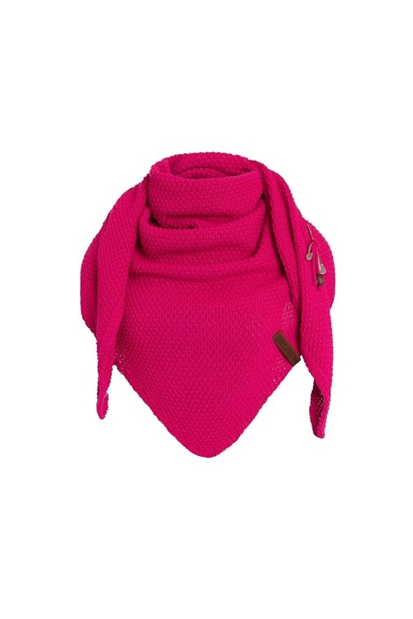 Knit Factory Coco Châle Tricoté - Foulard Triangle - Écharpe Femme - Fuchsia - 190x85 cm - Y compris la broche décorative