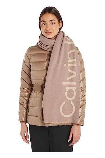Calvin Klein Logo Reverso Écharpe Ton sur Ton 40 x 180 cm, Doeskin, Taille Unique Femme