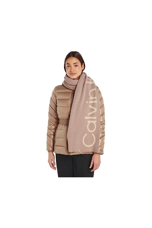 Calvin Klein Logo Reverso Écharpe Ton sur Ton 40 x 180 cm, Doeskin, Taille Unique Femme