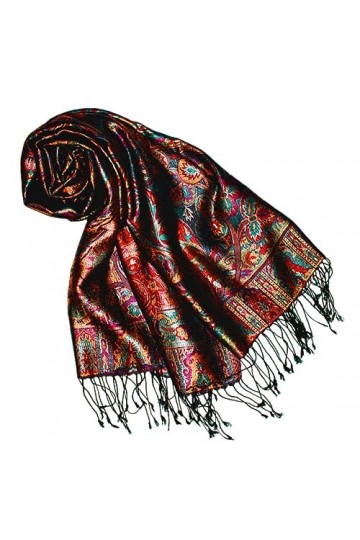 LORENZO CANA - Écharpe Pashmina Jacquard tissé 100% soie Motif cachemire Multicolore 70 x 190 cm - Multicolore - Taille Uniqu