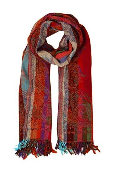 Lorenzo Cana 78573 Écharpe pour femme Écharpe à 100&nbsp;% en laine d’agneau mérinos Tissage Jacquard Motif paisley multicolore Fi