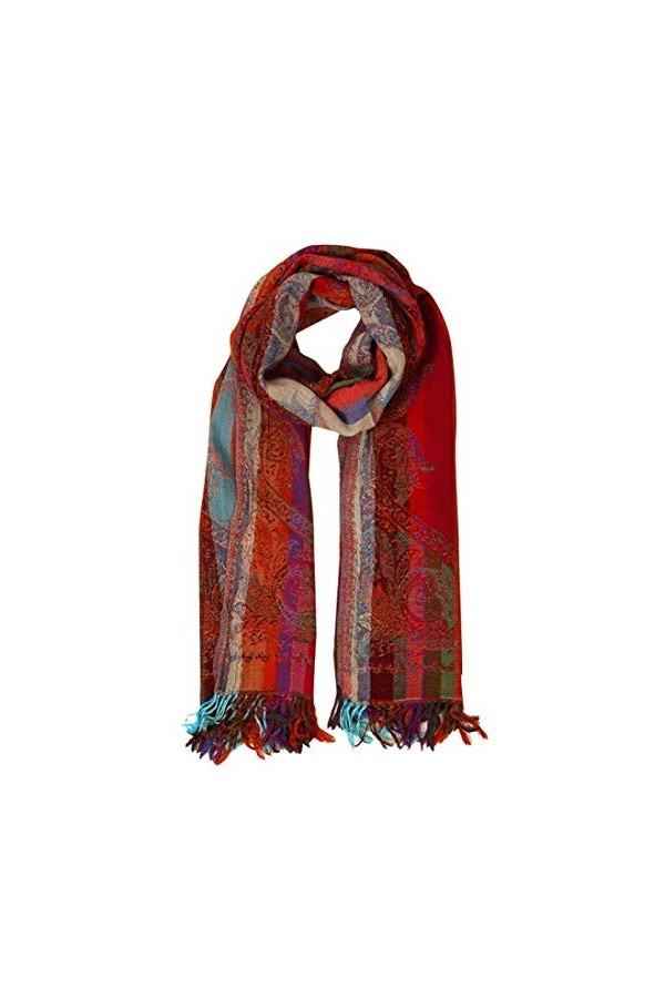 Lorenzo Cana 78573 Écharpe pour femme Écharpe à 100&nbsp;% en laine d’agneau mérinos Tissage Jacquard Motif paisley multicolore Fi