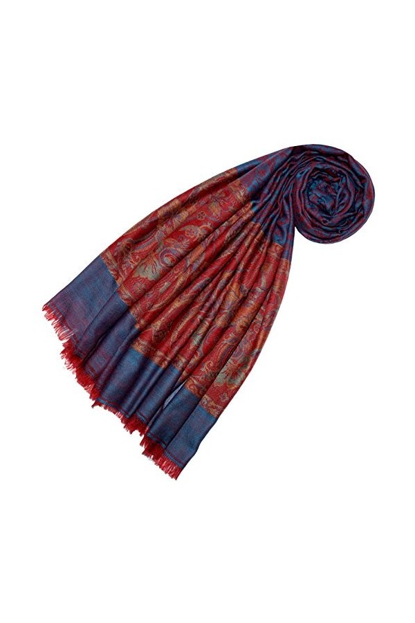 LORENZO CANA Echarpe de 100% Cachemire pour la femme – 70 x 200 cm, jacquard, motif paisley, avec bordure - souple et noble –