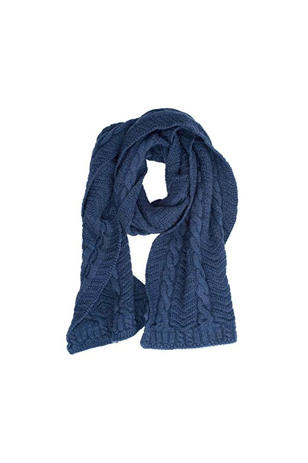 Foster-Natur, Écharpe torsadée en laine mérinos 100 % laine - Bleu - Taille unique