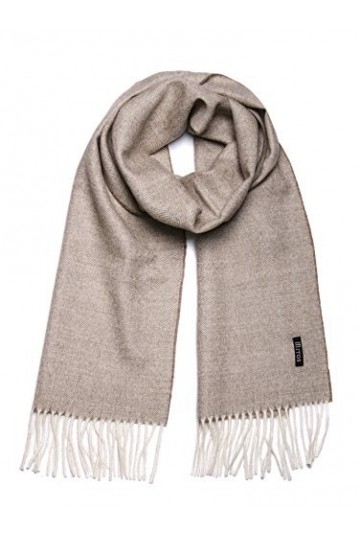 Mitos Natural Elegance Écharpe en laine 100 % alpaga Cendrier motif chevrons élégant, doux, chaud, marron clair, One Size