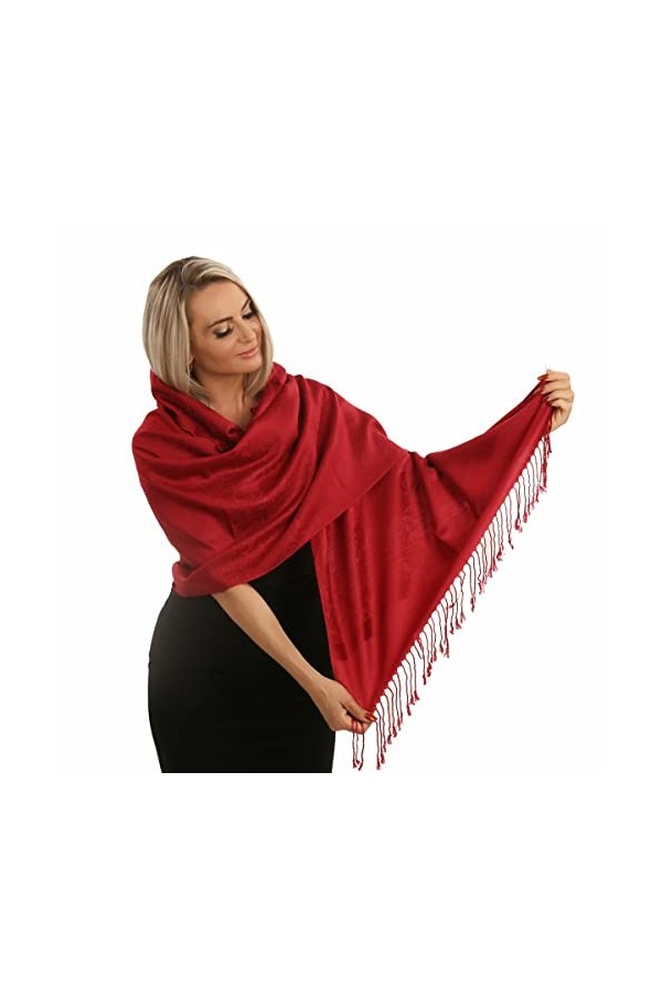 Écharpe rouge profond pour femme et homme Doux comme le cachemire et léclat dune écharpe en soie, Rouge profond, XL