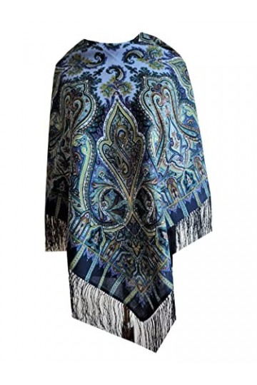 Magnifique écharpe russe Pavlovo vintage 100 % laine avec franges en soie, 89 cm x 89 cm - - Small