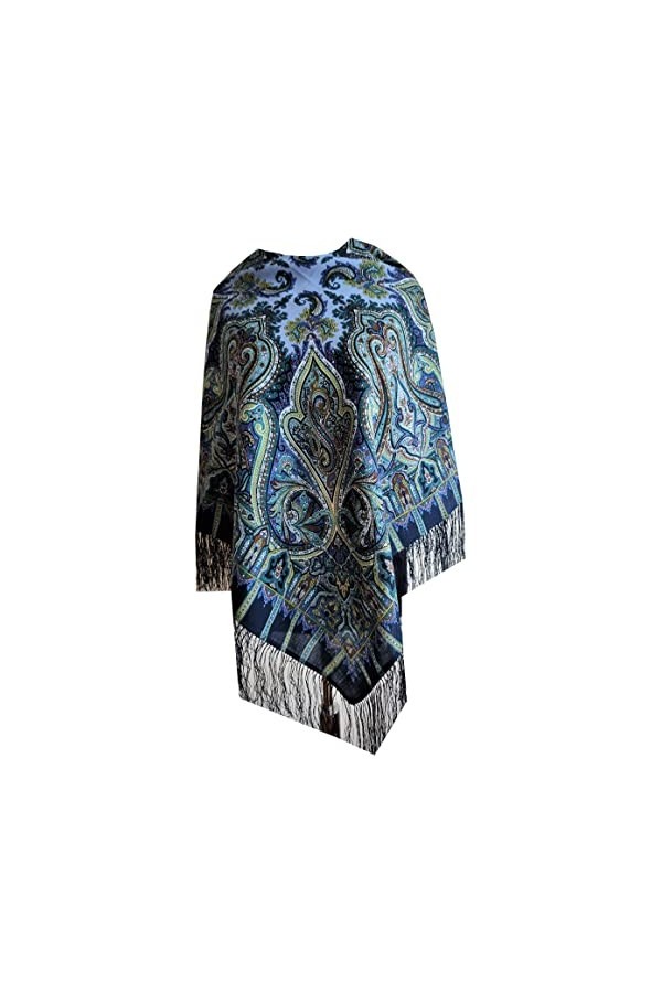 Magnifique écharpe russe Pavlovo vintage 100 % laine avec franges en soie, 89 cm x 89 cm - - Small