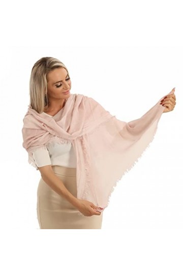 PashminaShine Écharpe Cashmy modal rose clair et douce dans des tons roses délicats est casual-chic et à volants., rose clair