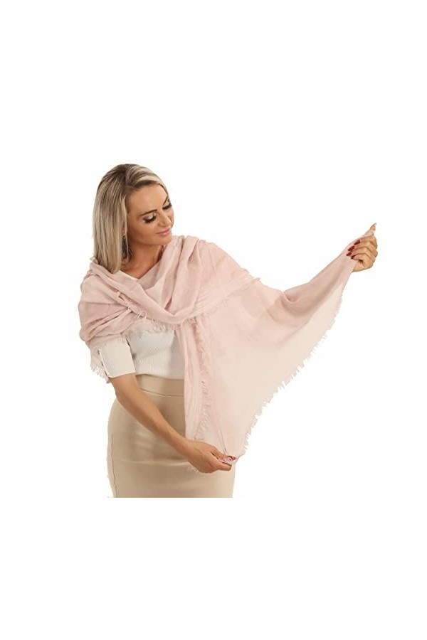 PashminaShine Écharpe Cashmy modal rose clair et douce dans des tons roses délicats est casual-chic et à volants., rose clair