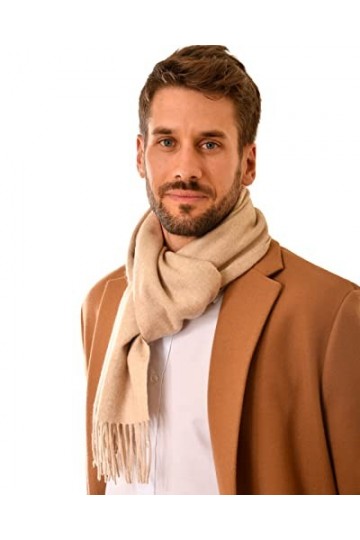 MayTree Écharpe en 100% cachemire pour femme et homme, 180 x 30 cm - Beige - Taille Unique