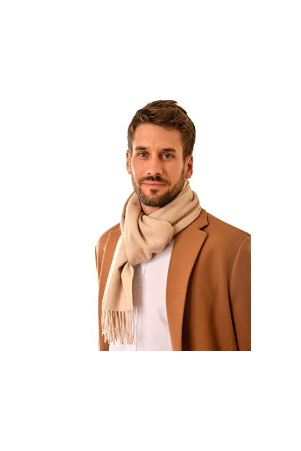 MayTree Écharpe en 100% cachemire pour femme et homme, 180 x 30 cm - Beige - Taille Unique