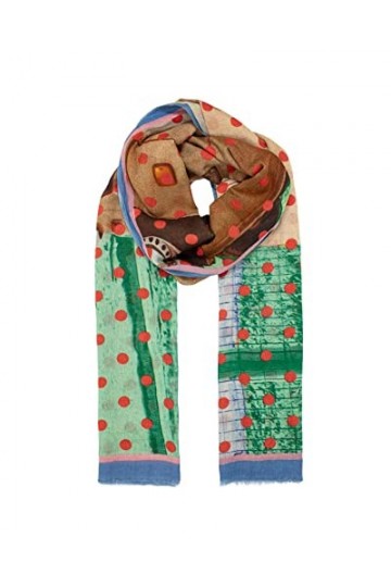 Becksöndergaard Fayette Cowo Écharpe pour femme 90 % coton/10 % laine avec imprimé à pois multicolores et motif – L : 100 x l
