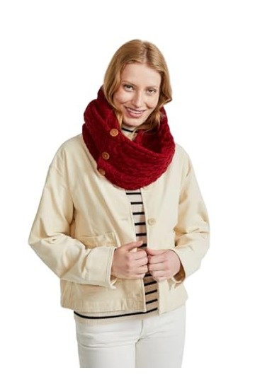 Carraig Donn Aran Woollen Mills Écharpe tour de cou avec boutons 100 % laine mérinos Rouge, Rouge riche., taille unique