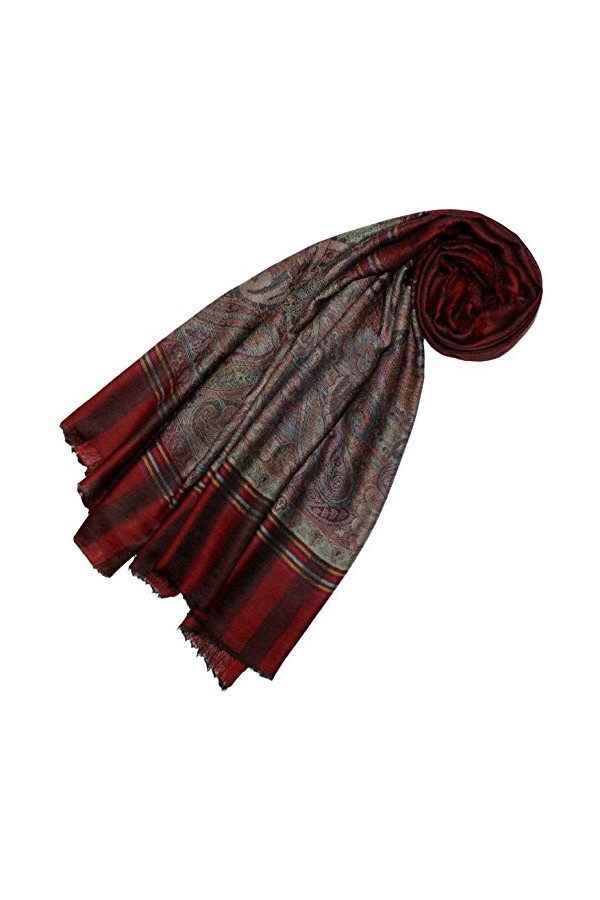 LORENZO CANA Echarpe de 100% Cachemire pour la femme – 70 x 200 cm, jacquard, motif paisley, avec bordure - souple et noble –