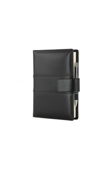 PROGRESSIO Agenda 2024 quotidien en cuir A5 planificateur 12 mois pages lignées organisateur personnel - Made in Italy - Noir