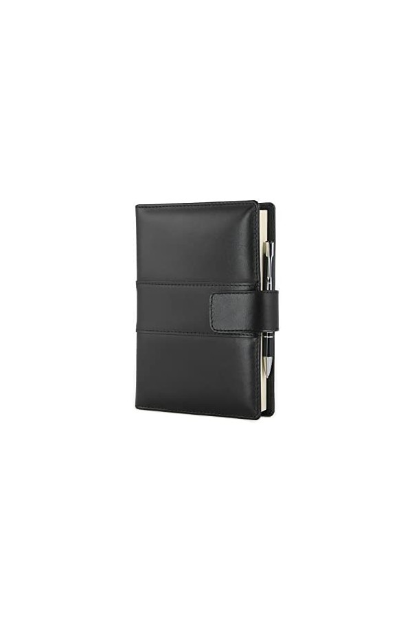 PROGRESSIO Agenda 2024 quotidien en cuir A5 planificateur 12 mois pages lignées organisateur personnel - Made in Italy - Noir