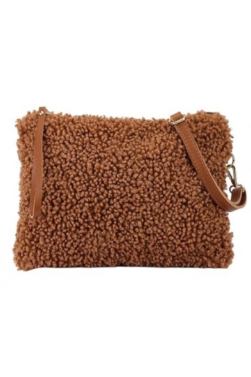 SH Leder ® Paula G390 Sac à bandoulière en peluche avec bandoulière en cuir véritable 31 x 23 cm, cognac, Small