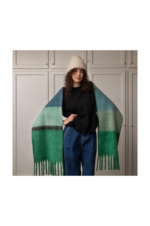 Becksöndergaard Bartletts Écharpe pour femme – Grande écharpe chaude tendance pour femme Color Block en laine mélangée – Larg