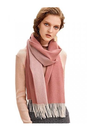 prettystern écharpe réversible 2-colore 100% cachemire à franges pour femmes et hommes rose clair F17