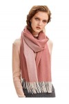 prettystern écharpe réversible 2-colore 100% cachemire à franges pour femmes et hommes rose clair F17
