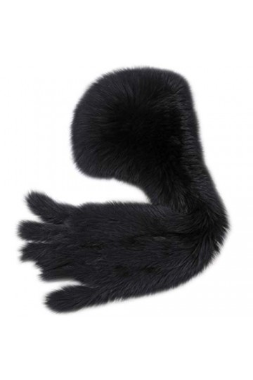 DTLDYG Femmes Tricoter Écharpe à Capuche Véritable Fourrure de Renard Écharpe de Tête Chapeau dextérieur Hiver Chaud Noir