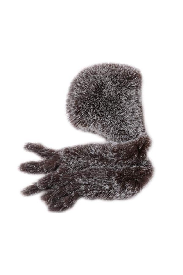 DTLDYG Femmes Tricoter Écharpe à Capuche Véritable Fourrure de Renard Écharpe de Tête Chapeau dextérieur Hiver Chaud Noir